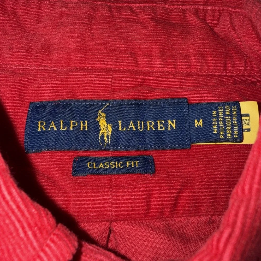 Polo Ralph Lauren Mens Red Micro Corduroy Button Down Shirt Classic Fit M